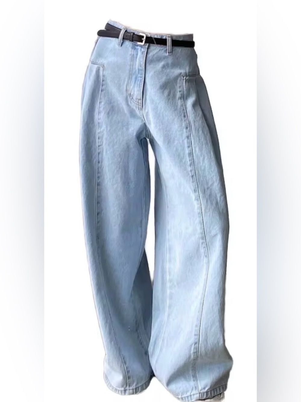 High-Waist Light Wash Blue Wide-Flare Leg Jeans M
